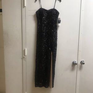 NWT Aidan Mattox black sequin strapless gown